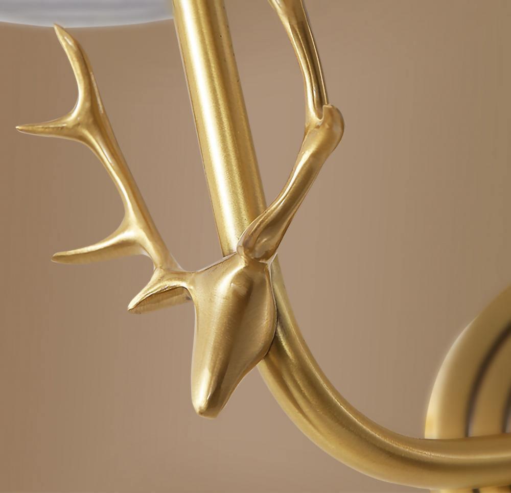 Antique Brass Deer Head Wall Sconce with Linen Shade Elegant Indoor Animal Wall Lighting