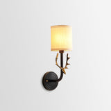 Antique Brass Deer Head Wall Sconce with Linen Shade Elegant Indoor Animal Wall Lighting