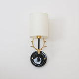 Antique Brass Deer Head Wall Sconce with Linen Shade Elegant Indoor Animal Wall Lighting