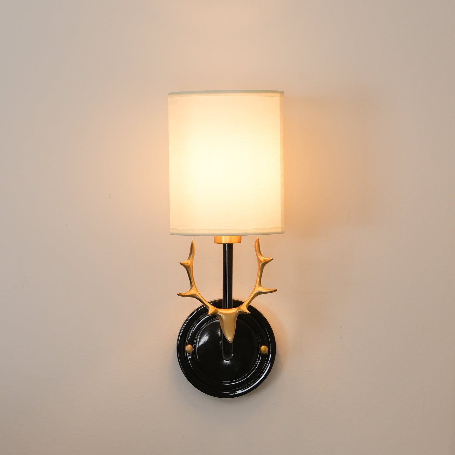 Antique Brass Deer Head Wall Sconce with Linen Shade Elegant Indoor Animal Wall Lighting