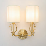Antique Brass Deer Head Wall Sconce with Linen Shade Elegant Indoor Animal Wall Lighting
