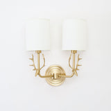 Antique Brass Deer Head Wall Sconce with Linen Shade Elegant Indoor Animal Wall Lighting