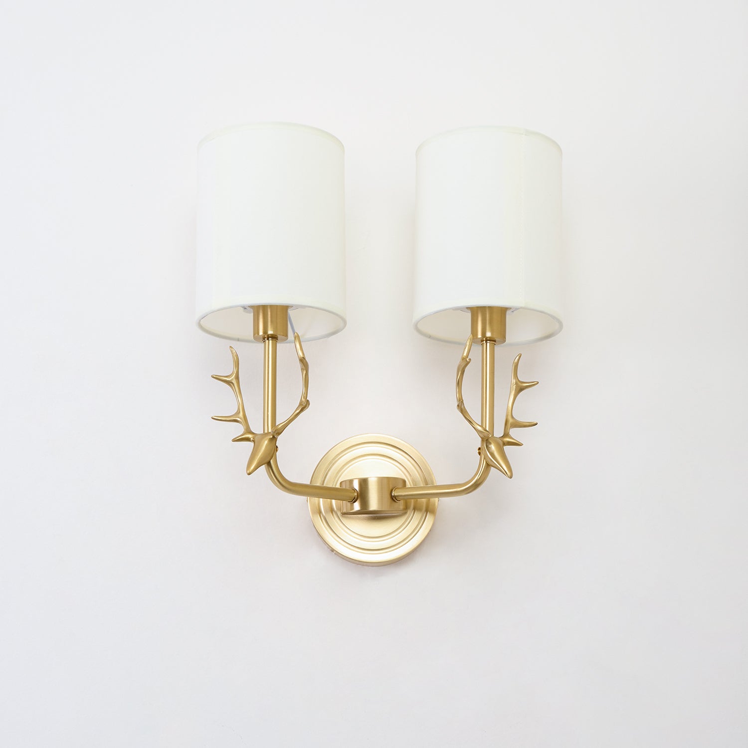 Antique Brass Deer Head Wall Sconce with Linen Shade Elegant Indoor Animal Wall Lighting