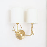 Antique Brass Deer Head Wall Sconce with Linen Shade Elegant Indoor Animal Wall Lighting