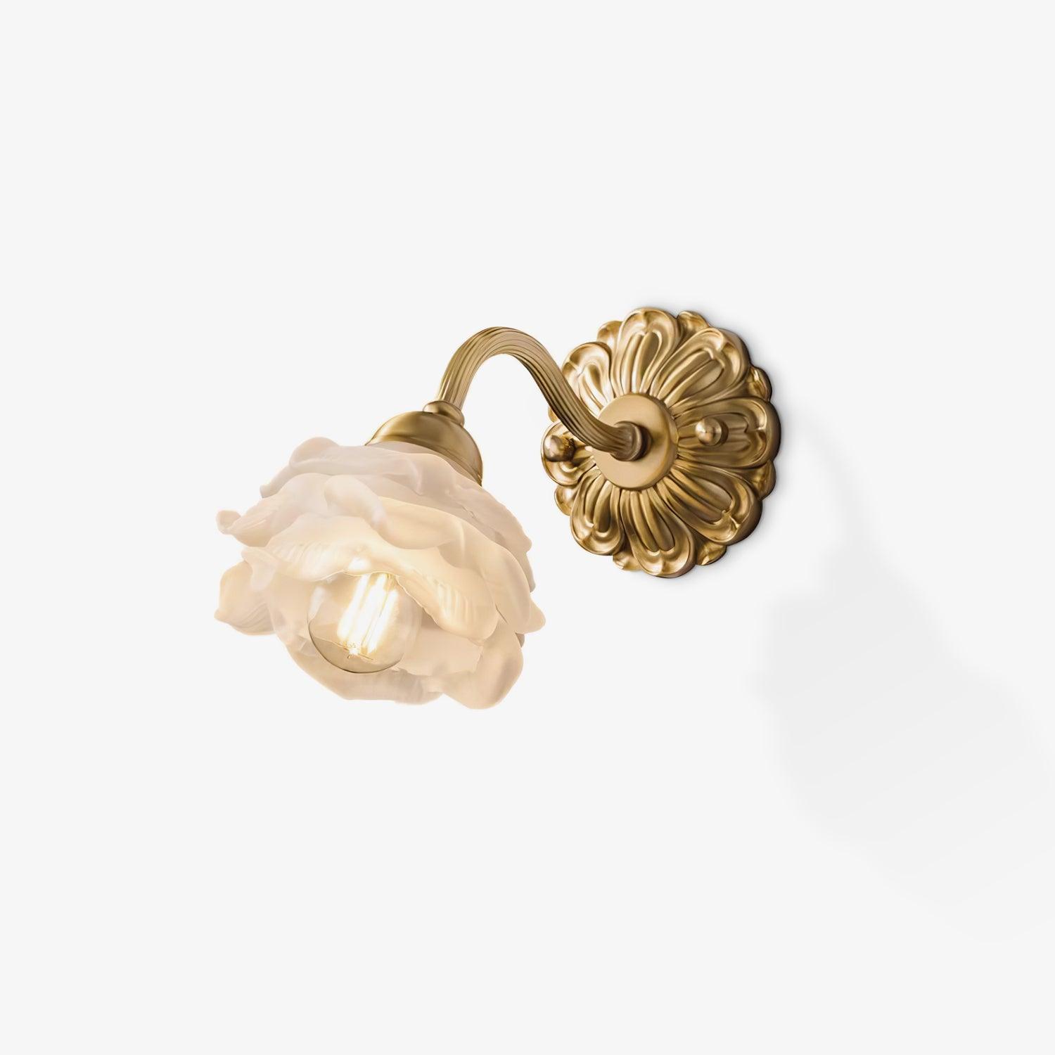 Antique Brass Rose Flower Wall Sconce Vintage Floral Glass Light for Bedroom and Hallway