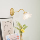 Antique Brass Rose Flower Wall Sconce Vintage Floral Glass Light for Bedroom and Hallway