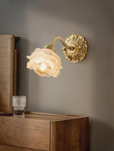 Antique Brass Rose Flower Wall Sconce Vintage Floral Glass Light for Bedroom and Hallway