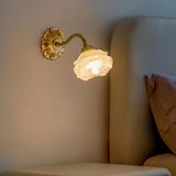 Antique Brass Rose Flower Wall Sconce Vintage Floral Glass Light for Bedroom and Hallway