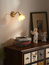 Antique Brass Rose Flower Wall Sconce Vintage Floral Glass Light for Bedroom and Hallway