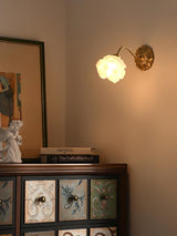 Antique Brass Rose Flower Wall Sconce Vintage Floral Glass Light for Bedroom and Hallway