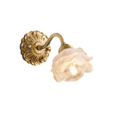 Antique Brass Rose Flower Wall Sconce Vintage Floral Glass Light for Bedroom and Hallway