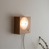 Antique Camera Inspired Wall Sconce with Cherry Wood Panel and Ribbed Glass Shade