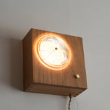 Antique Camera Inspired Wall Sconce with Cherry Wood Panel and Ribbed Glass Shade
