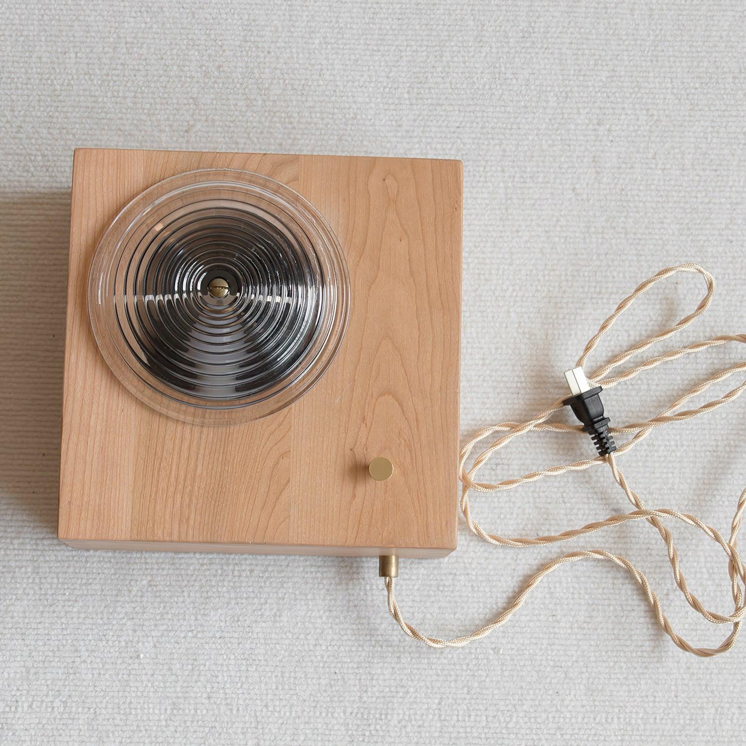 Antique Camera Inspired Wall Sconce with Cherry Wood Panel and Ribbed Glass Shade
