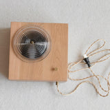 Antique Camera Inspired Wall Sconce with Cherry Wood Panel and Ribbed Glass Shade