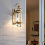 Antique European Style Copper Outdoor Wall Lamp with Glass Shade for Porch and Garden Illumination