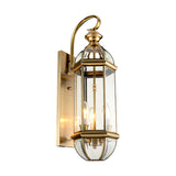 Antique European Style Copper Outdoor Wall Lamp with Glass Shade for Porch and Garden Illumination