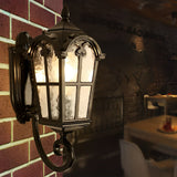 Antique European Style Waterproof Outdoor Wall Sconce Black Exterior Lantern with Tempered Glass