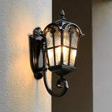 Antique European Style Waterproof Outdoor Wall Sconce Black Exterior Lantern with Tempered Glass