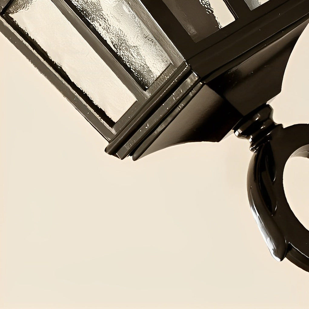 Antique European Style Waterproof Outdoor Wall Sconce Black Exterior Lantern with Tempered Glass