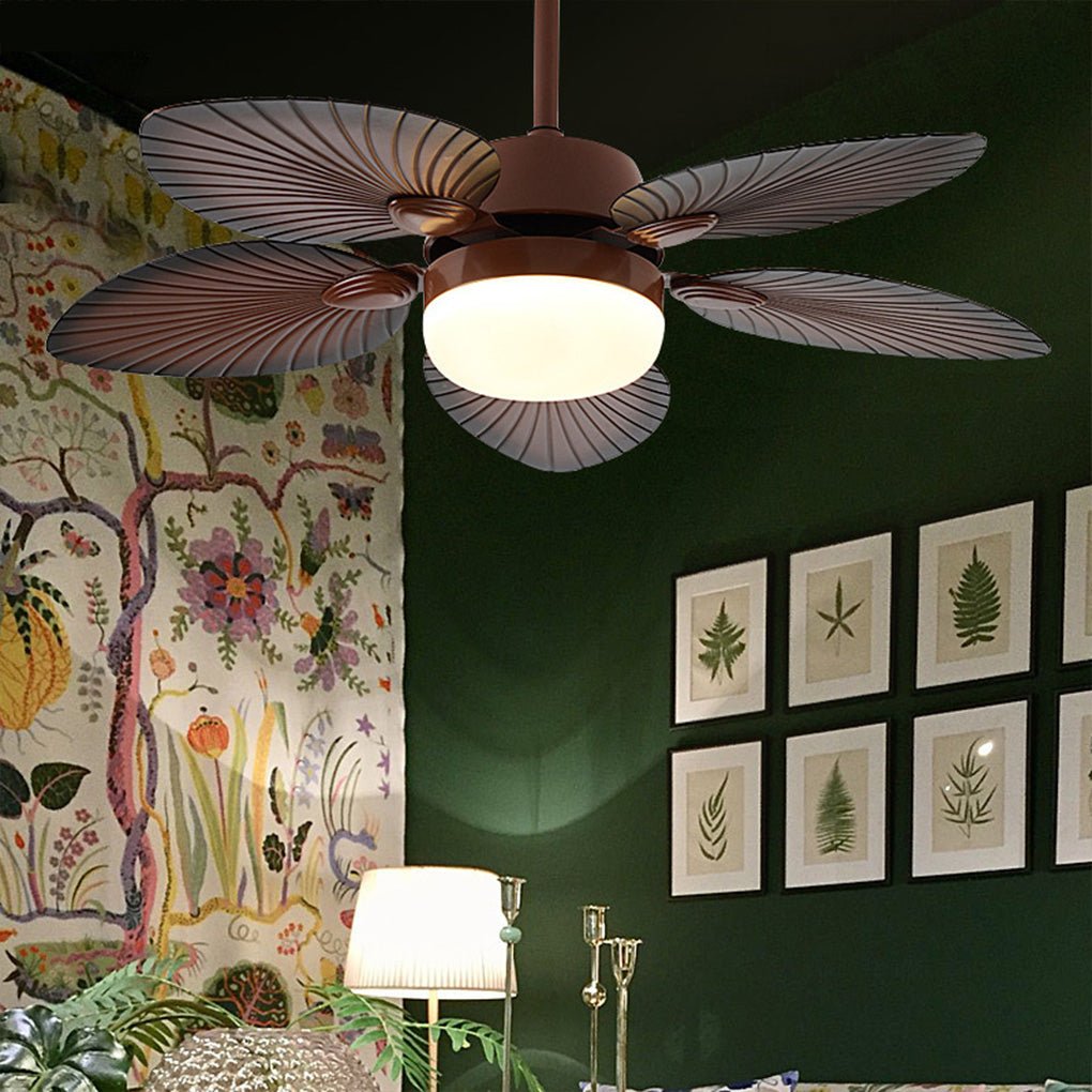 Antique Banana Leaf LED Ceiling Fan with Remote Control and Three Color Dimming Lighting
