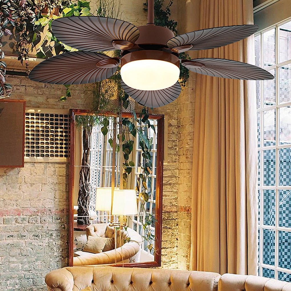 Antique Banana Leaf LED Ceiling Fan with Remote Control and Three Color Dimming Lighting