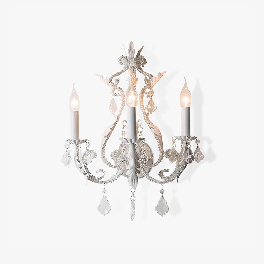 Antique White Floral Crystal Candle Wall Sconces Set of 2 Botanical Wall Lamps
