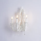 Antique White Floral Crystal Candle Wall Sconces Set of 2 Botanical Wall Lamps