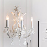 Antique White Floral Crystal Candle Wall Sconces Set of 2 Botanical Wall Lamps