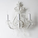 Antique White Floral Crystal Candle Wall Sconces Set of 2 Botanical Wall Lamps