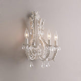 Antique White Floral Crystal Candle Wall Sconces Set of 2 Botanical Wall Lamps