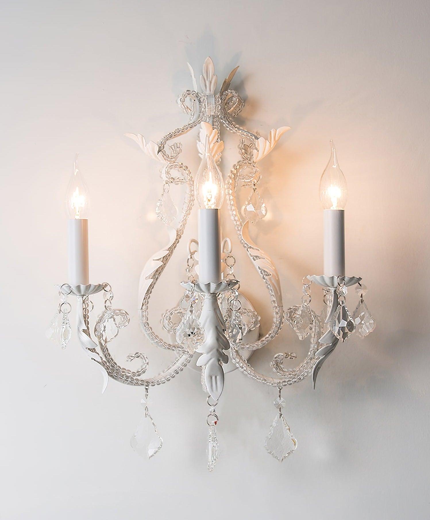 Antique White Floral Crystal Candle Wall Sconces Set of 2 Botanical Wall Lamps