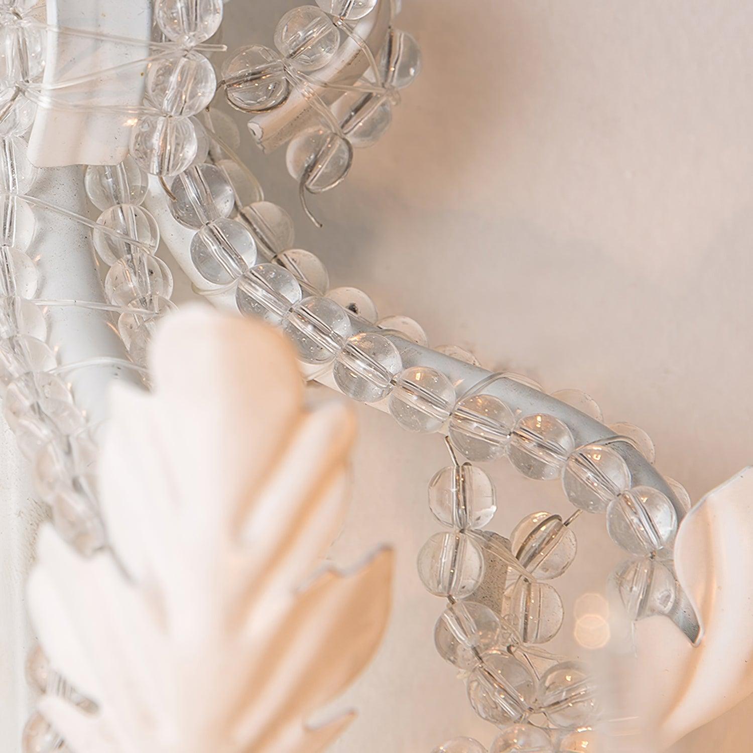 Antique White Floral Crystal Candle Wall Sconces Set of 2 Botanical Wall Lamps