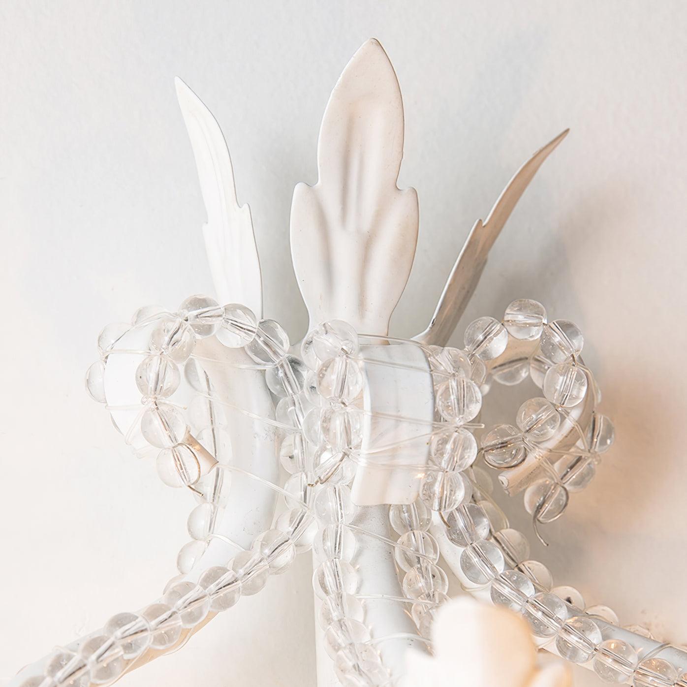 Antique White Floral Crystal Candle Wall Sconces Set of 2 Botanical Wall Lamps