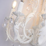 Antique White Floral Crystal Candle Wall Sconces Set of 2 Botanical Wall Lamps
