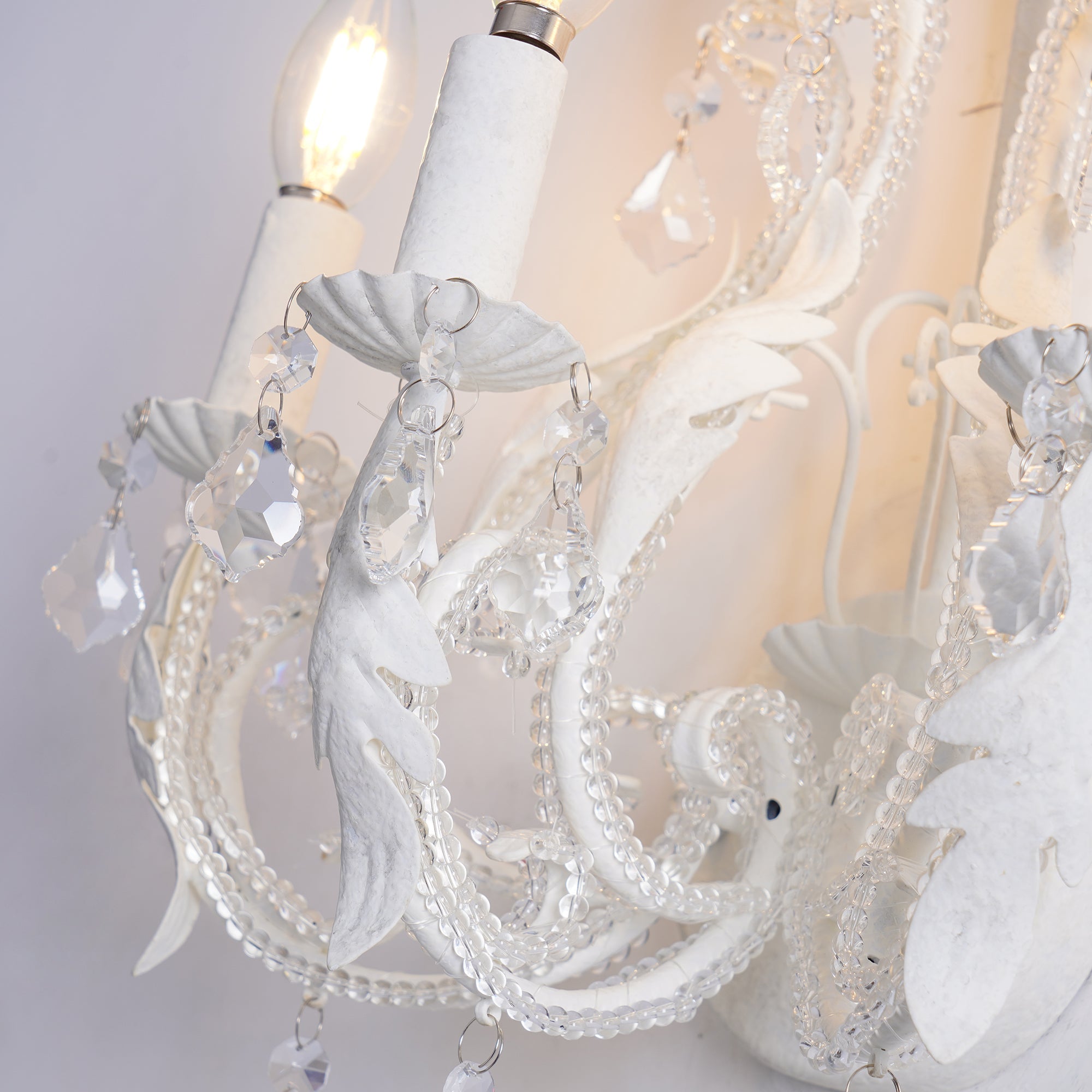 Antique White Floral Crystal Candle Wall Sconces Set of 2 Botanical Wall Lamps