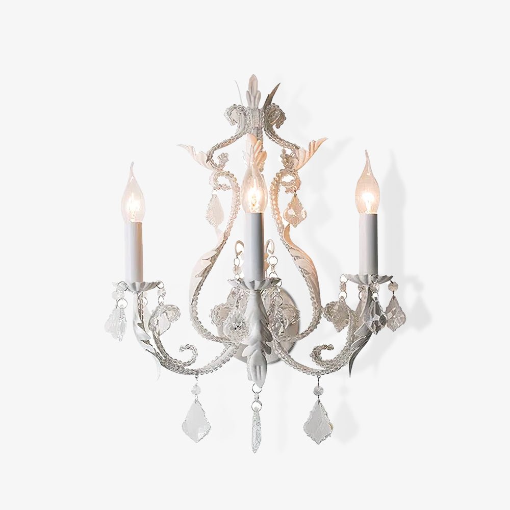 Antique White Floral Crystal Candle Wall Sconces Set of 2 Botanical Wall Lamps