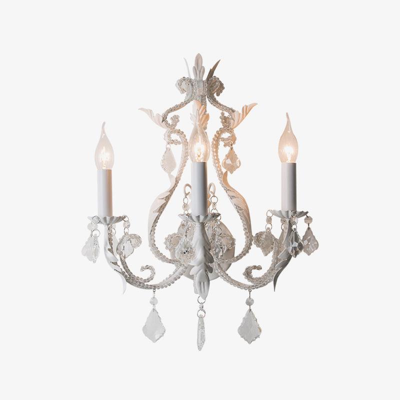 Antique White Floral Crystal Candle Wall Sconces Set of 2 Botanical Wall Lamps