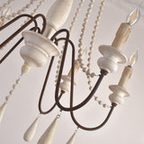 Antique White Wood Bead Chandelier 6 Light Rustic Farmhouse Candle Style Ceiling Pendant Light