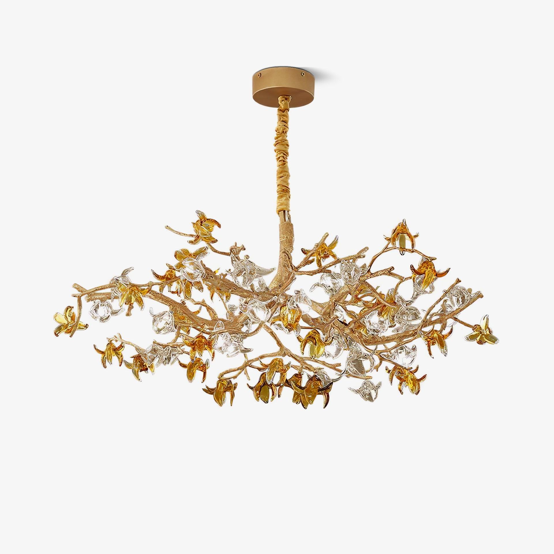 Aosta Crystal Flower Branch Chandelier Brass Luxury Ceiling Light Fixture for Dining Room
