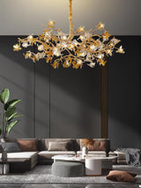 Aosta Crystal Flower Branch Chandelier Brass Luxury Ceiling Light Fixture for Dining Room