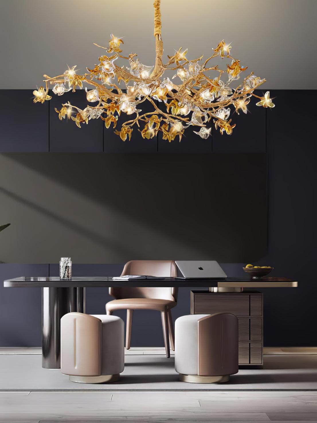 Aosta Crystal Flower Branch Chandelier Brass Luxury Ceiling Light Fixture for Dining Room