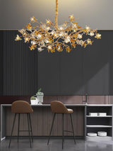 Aosta Crystal Flower Branch Chandelier Brass Luxury Ceiling Light Fixture for Dining Room