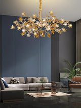 Aosta Crystal Flower Branch Chandelier Brass Luxury Ceiling Light Fixture for Dining Room