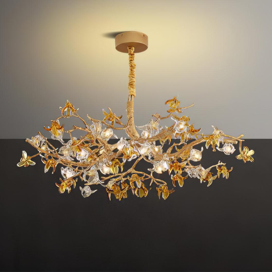 Aosta Crystal Flower Branch Chandelier Brass Luxury Ceiling Light Fixture for Dining Room