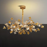 Aosta Crystal Flower Branch Chandelier Brass Luxury Ceiling Light Fixture for Dining Room