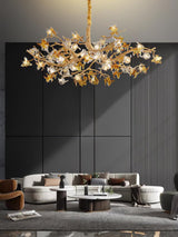 Aosta Crystal Flower Branch Chandelier Brass Luxury Ceiling Light Fixture for Dining Room