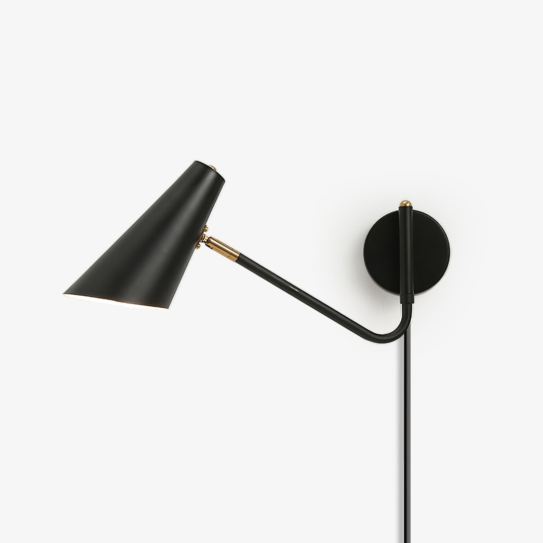Apex Adjustable Swing Arm Wall Sconce Plug In Light with Conical Steel Shade in Black and Gold