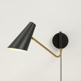 Apex Adjustable Swing Arm Wall Sconce Plug In Light with Conical Steel Shade in Black and Gold