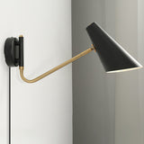 Apex Adjustable Swing Arm Wall Sconce Plug In Light with Conical Steel Shade in Black and Gold